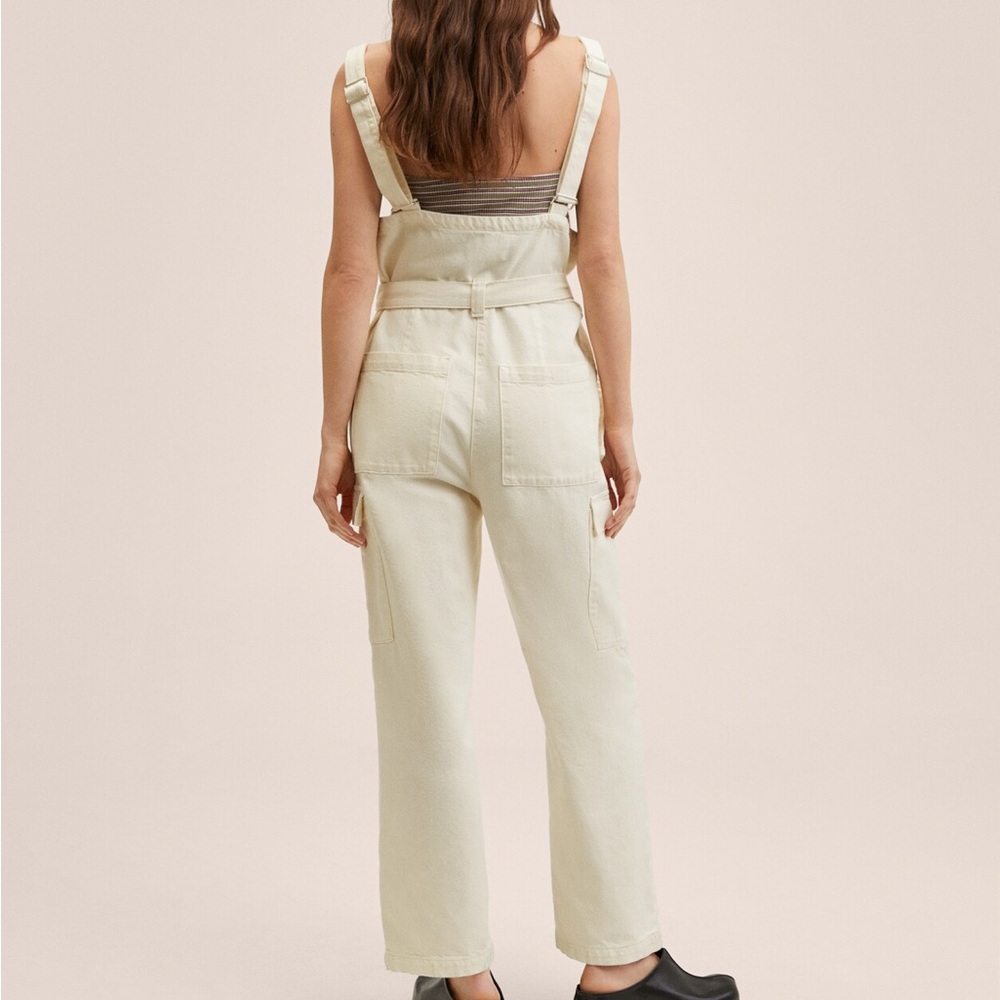 Mango Straight Denim Dungarees in Ivory Small NWT - Picture 4 of 11